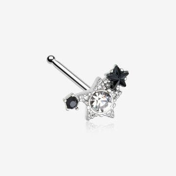 Sparkle Stars Journey Nose Stud Ring-Clear Gem/Black